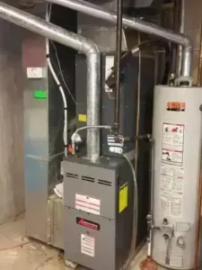Installed Amana furnace with A-coil and whole-home humidifier at Brad H’s house after HVAC system upgrade.